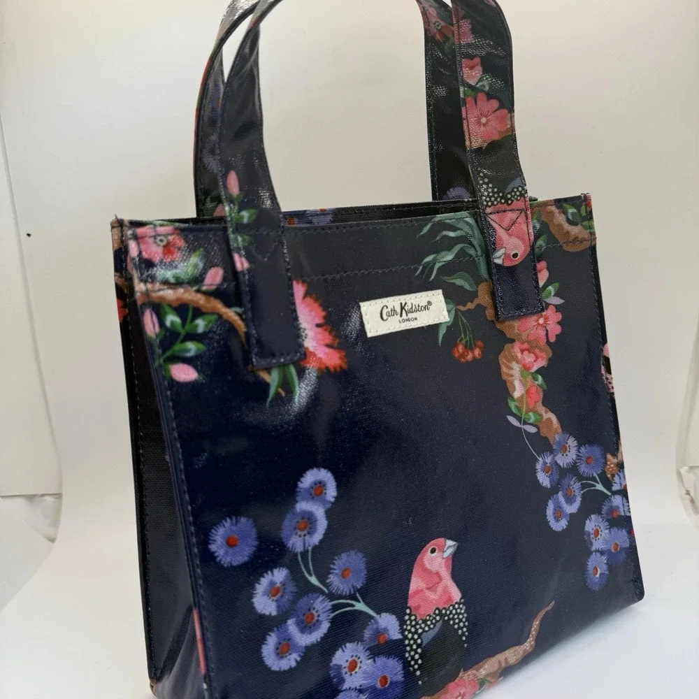 Cath Kidston Navy Blue Birds FloralSmall Book Bag Tote Coated Canvas London - Picture 7 of 10